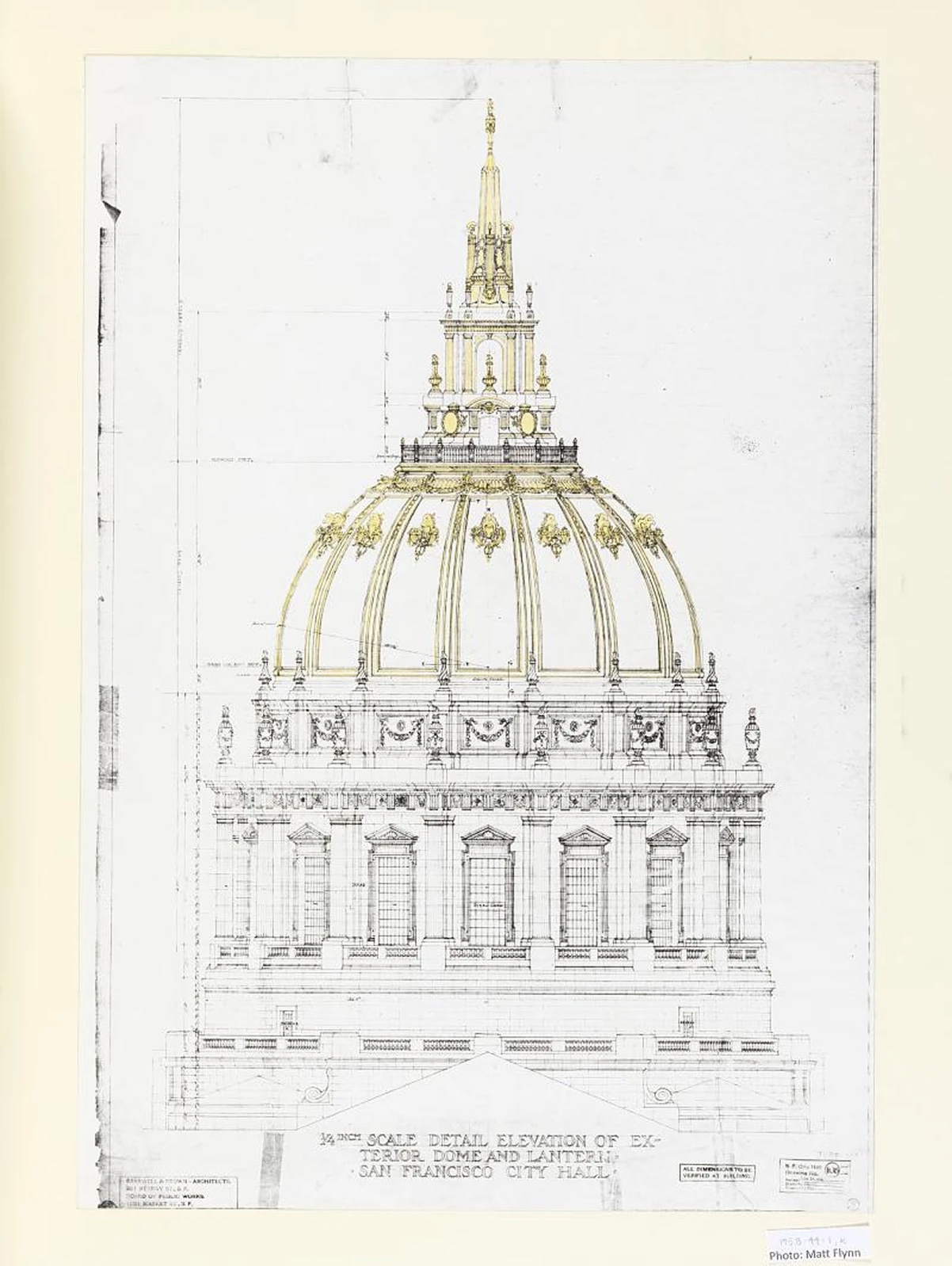 Architectural elevation drawing of the San Francisco City Hall dome